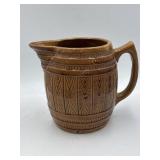 Brown stoneware barrel pitcher 7-1/2"