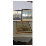 3 framed ship lithographs