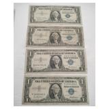 4 1957 blue seal silver certificate dollars