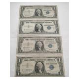 4 1957 blue seal silver certificate dollars