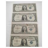 4 1957 blue seal silver certificate dollars