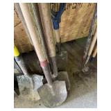 Six round point shovels