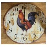 12in in diameter wooden rooster wall clock