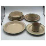 Enamelware plates, mugs, and bowl