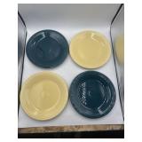 4 Fiesta dinner plates in blue and yellow