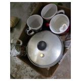 Coffee Cups and aluminum sauce pan