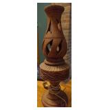 Handcarved electrified wooden hurricane lamp. Not