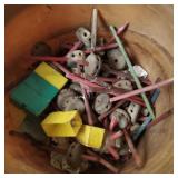 Bucket of vintage tinker toys.