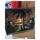mid-century black velvet tiki artwork featuring a