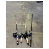 4 scratch & dent fishing poles with reels,