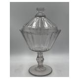 12-13" clear pressed glass compote with lid