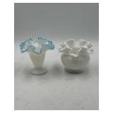 Fenton Art Glass 4-inch bud vases, one with aqua