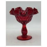 Fenton Ruby Red glass compote dish with a ruffled