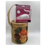 New desktop vacuum & vintage woven straw basket