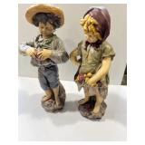 painted chalkware or bisque farmhouse boy and
