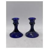 MCM cobalt blue glass candle holders