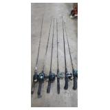 Fishing pole assortment with reels , various