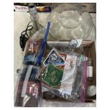 Vinyl records, fishing tackle, shot glasses,