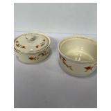 2 Hall China casserole dishs in the "Autumn Leaf"