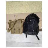 Military-style shoulder bag and Reebok backpack.