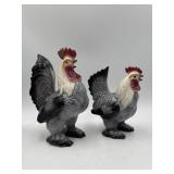 7-10" gray and white ceramic rooster figurines,