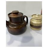 Handmade pottery kettle and jar with lids