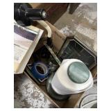 Stone paper towel holder, salton wall clock, desk