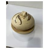 handmade beige stoneware pottery butter dish with
