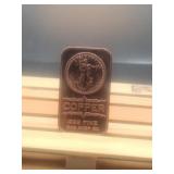 1 Ounce .999 Fine Copper Bar Walking Liberty