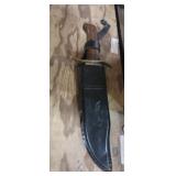 Arkansas Bowie knife with leather sheath 10in