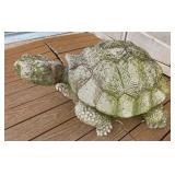 Very heavy concrete tortoise has lots of green on