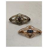 2 Art deco filigree bar brooches