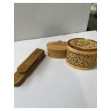 Small wooden containers and hanging wood paper