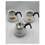 3 Corning Ware P-104 teapots, vintage