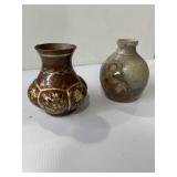 2 small handmade pottery vases
