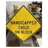 Handicapped child on block road sign 40ï¿½ x 40ï¿½