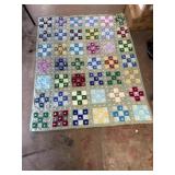 Handmade vintage Nine Patch patchwork quilt