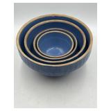 Nesting blue stoneware mixing bowls in "Picket