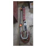 Large pry bar , levels , and bar clamp