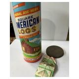 "Original Axe-Hewn Square American Logs" building