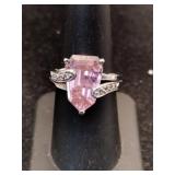 Silvertone ring pink stone size 7
