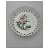Hand painted vintage milk glass lattice edge
