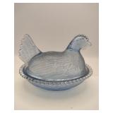 Blue Indiana glass resting hen