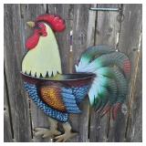 Metal colorful Wall hanging rooster planter box