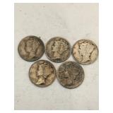 5 Mercury dimes mixed years