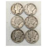 6 Mercury dimes mixed year
