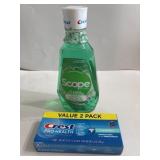 33.8 oz Scope & 2-4.3 oz Crest toothpaste