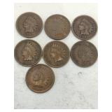 7 Indian Head pennies mixed years