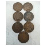 7 Indian Head pennies mixed years