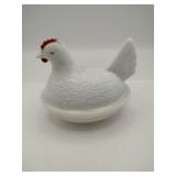 White milk glass roasting hen